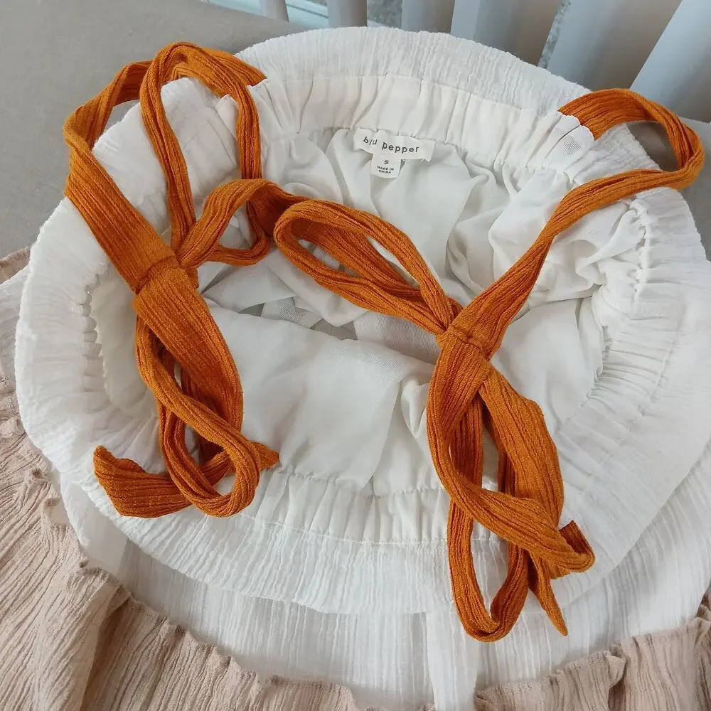 Blu Pepper Tiered Maxi Sundress S white tan orange brown colorblock lined - Picture 6 of 12